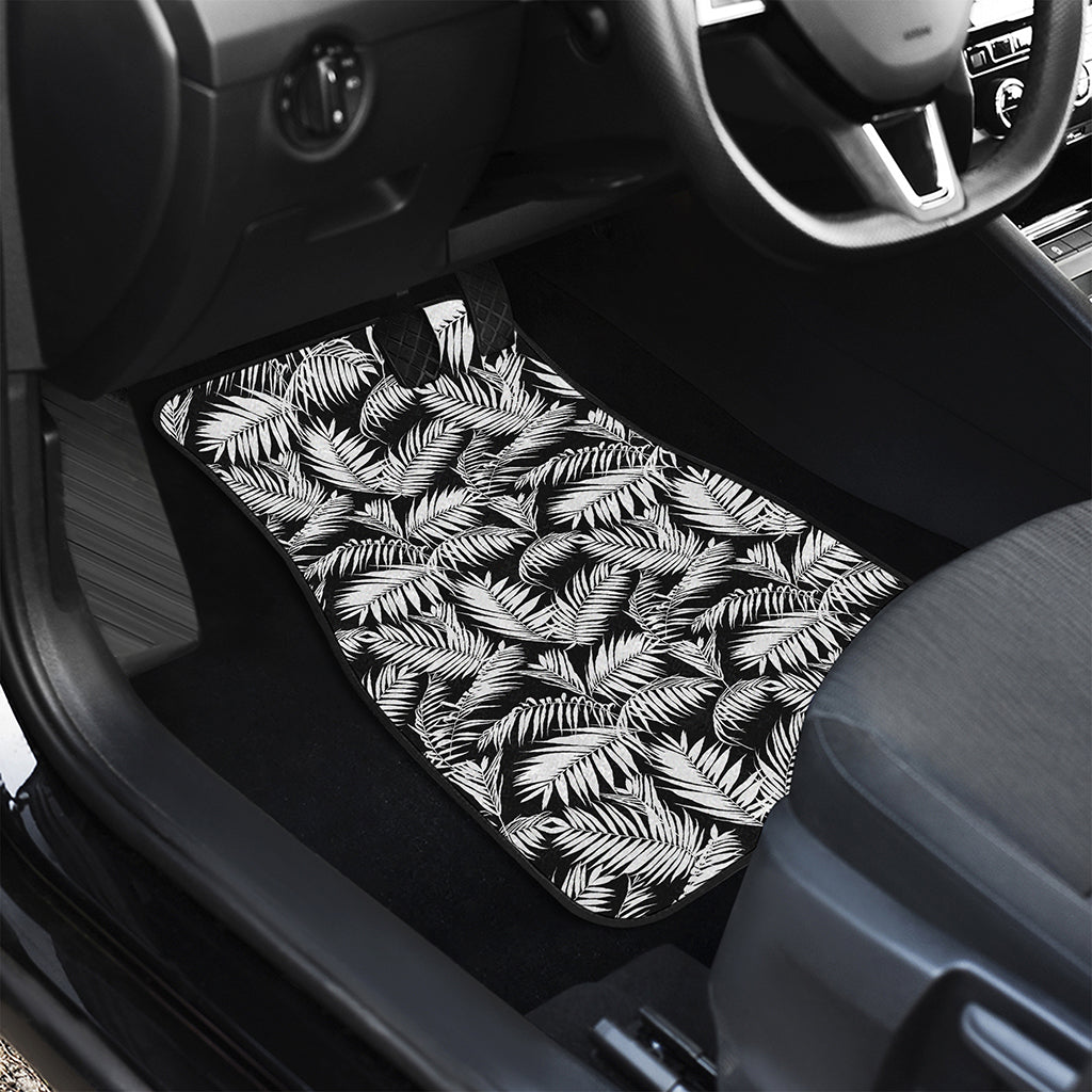 Black And White Palm Leaves Print Front and Back Car Floor Mats