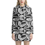 Black And White Palm Leaves Print Hoodie Dress