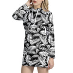 Black And White Palm Leaves Print Hoodie Dress