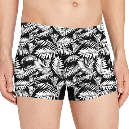 Black And White Palm Leaves Print Men's Boxer Briefs