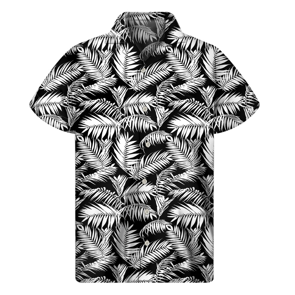 Black And White Palm Leaves Print Men's Short Sleeve Shirt