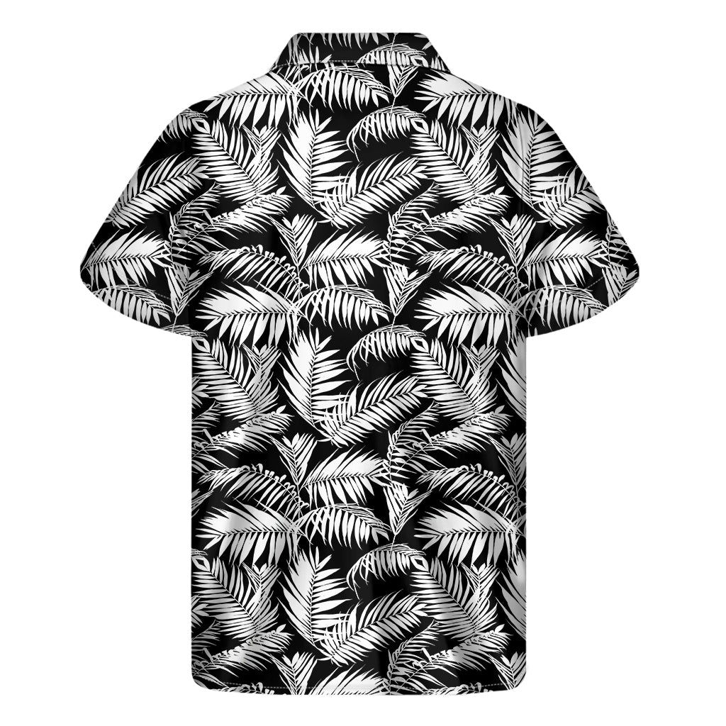 Black And White Palm Leaves Print Men's Short Sleeve Shirt