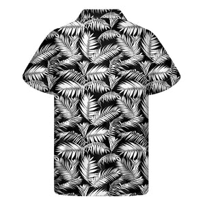 Black And White Palm Leaves Print Men's Short Sleeve Shirt