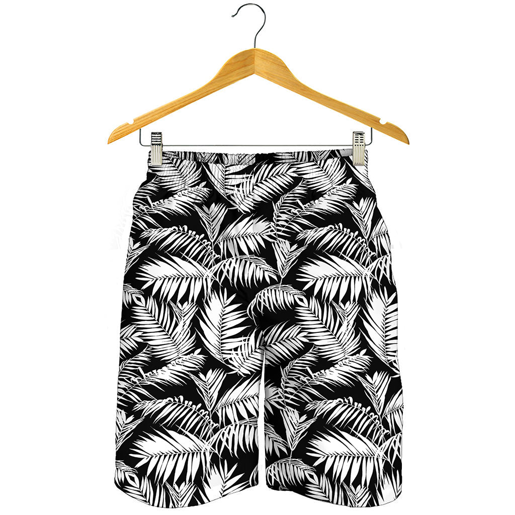 Black And White Palm Leaves Print Men's Shorts