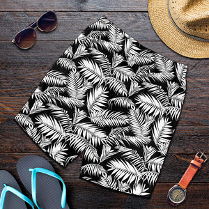 Black And White Palm Leaves Print Men's Shorts