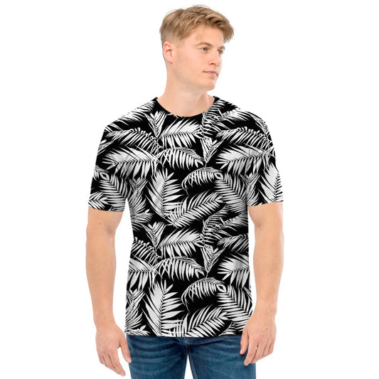 Black And White Palm Leaves Print Men's T-Shirt