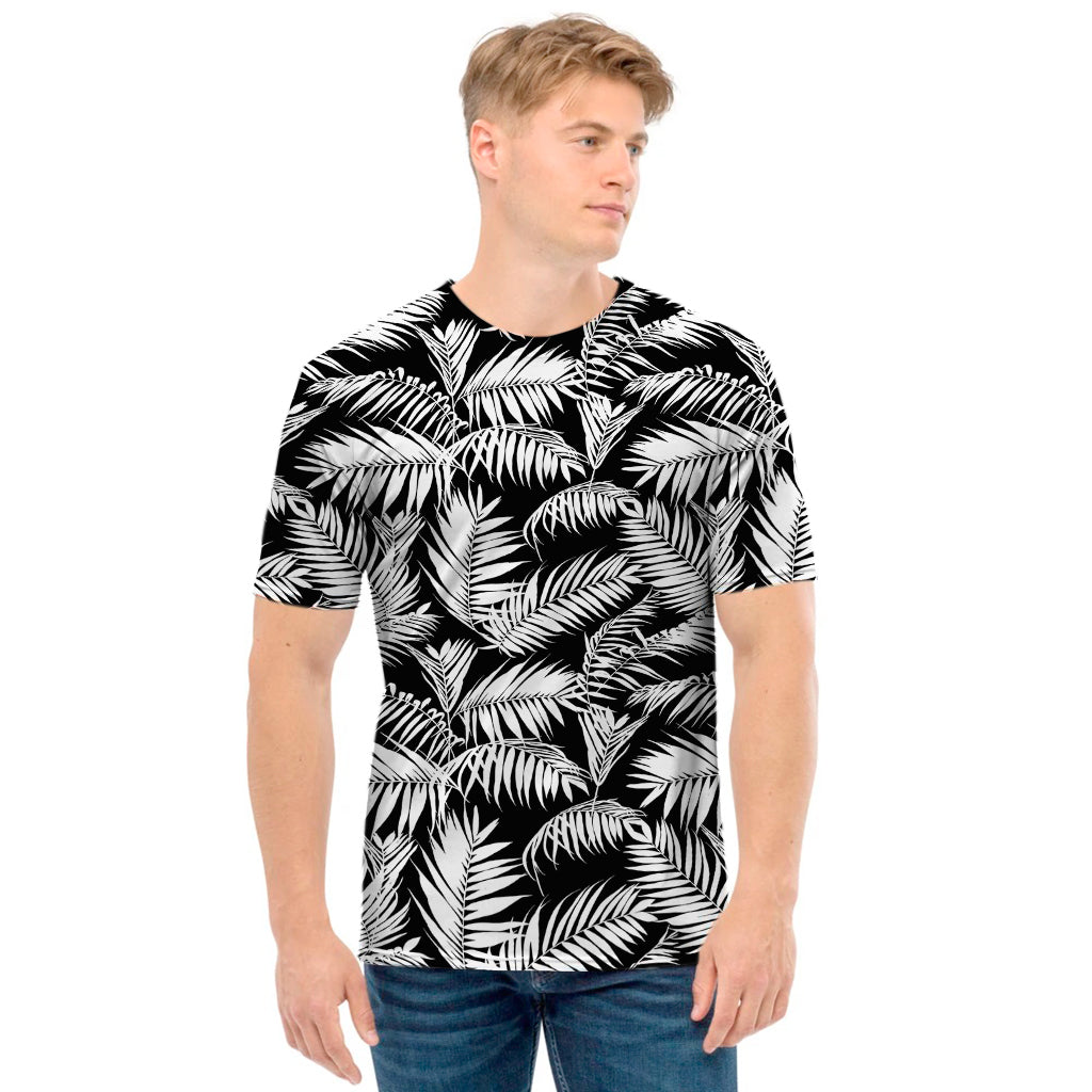 Black And White Palm Leaves Print Men's T-Shirt