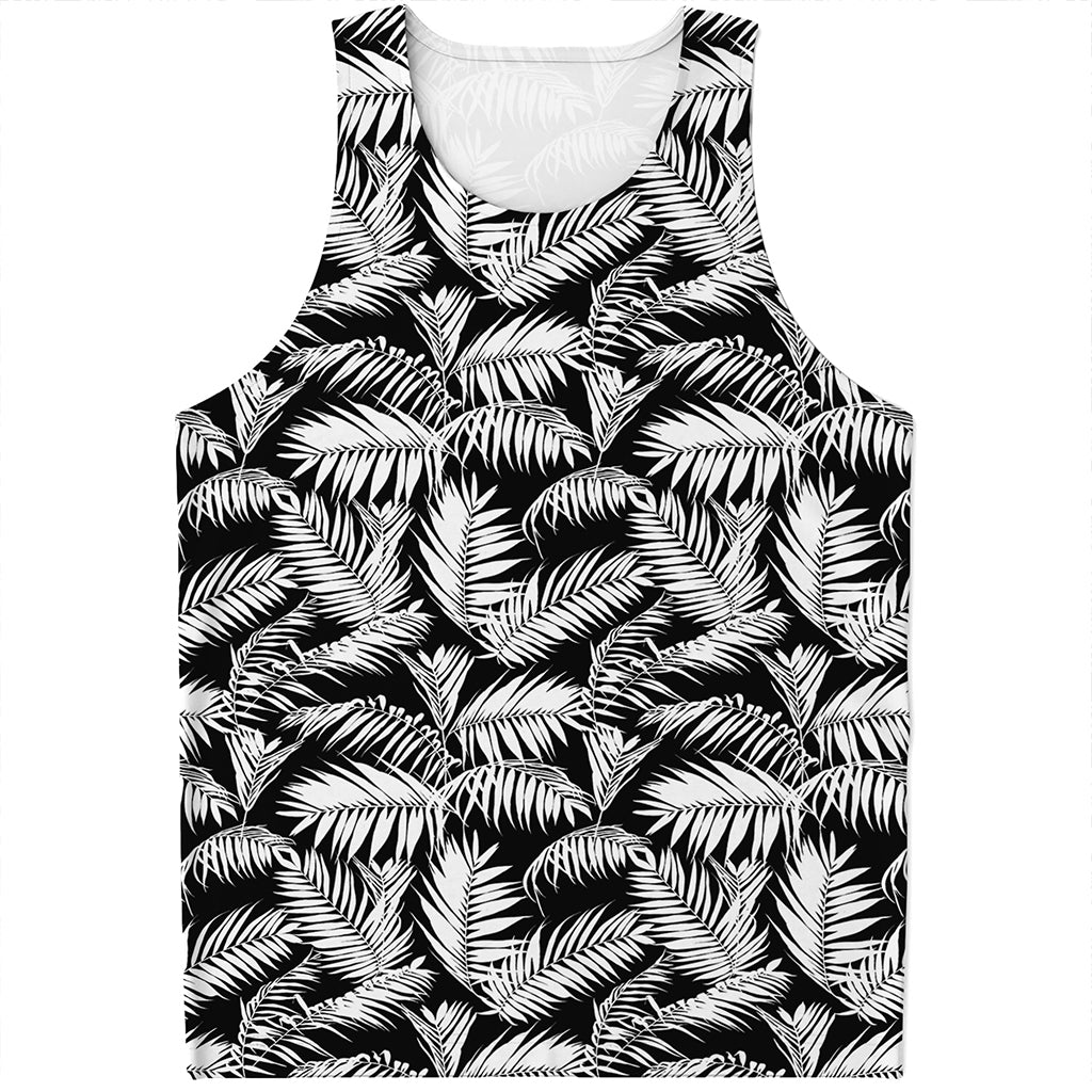 Black And White Palm Leaves Print Men's Tank Top