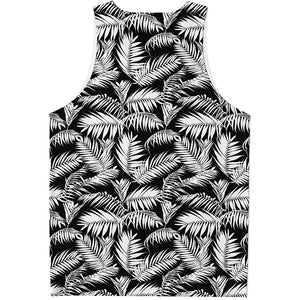 Black And White Palm Leaves Print Men's Tank Top