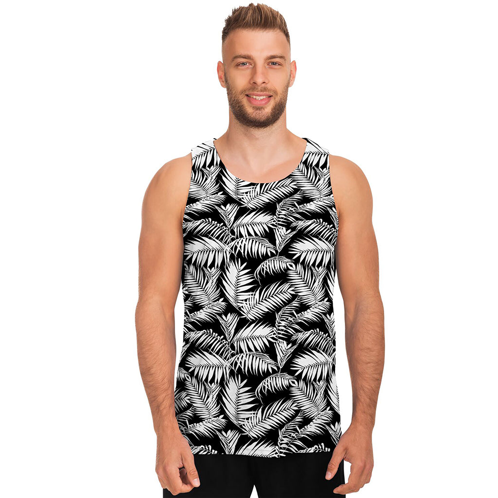 Black And White Palm Leaves Print Men's Tank Top