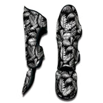 Black And White Palm Leaves Print Muay Thai Shin Guard