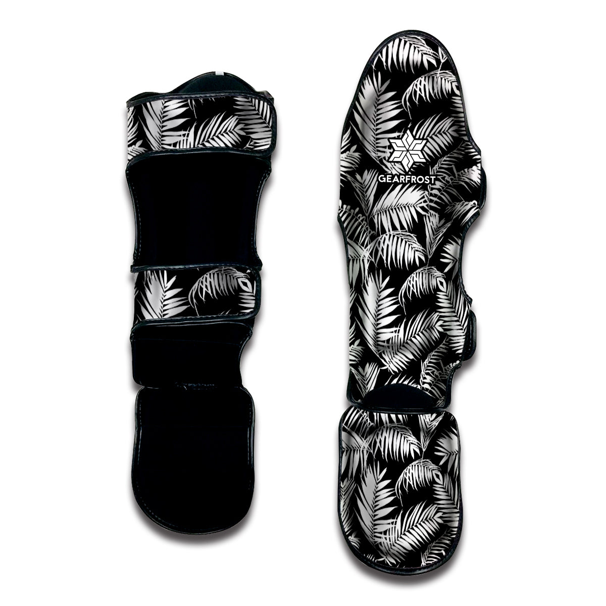 Black And White Palm Leaves Print Muay Thai Shin Guard