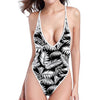 Black And White Palm Leaves Print One Piece High Cut Swimsuit