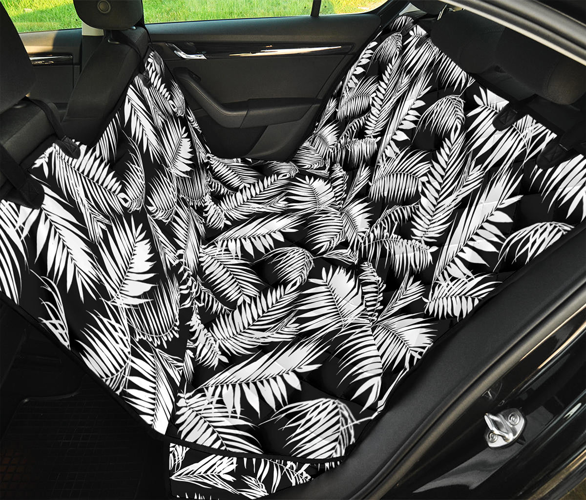 Black And White Palm Leaves Print Pet Car Back Seat Cover