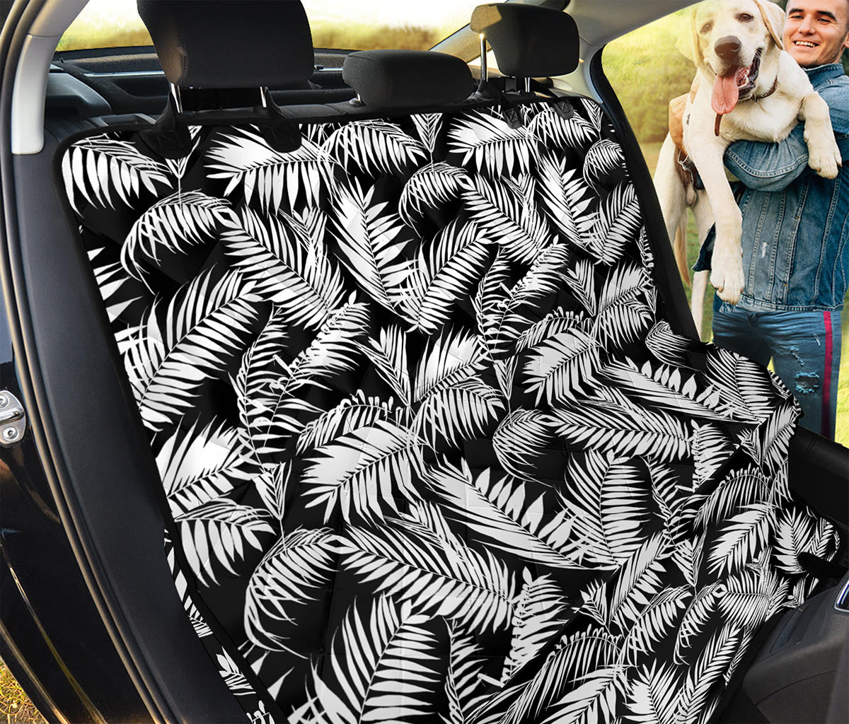 Black And White Palm Leaves Print Pet Car Back Seat Cover