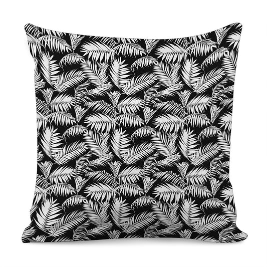 Black And White Palm Leaves Print Pillow Cover