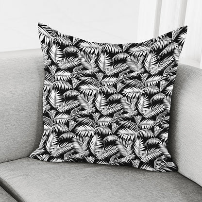 Black And White Palm Leaves Print Pillow Cover