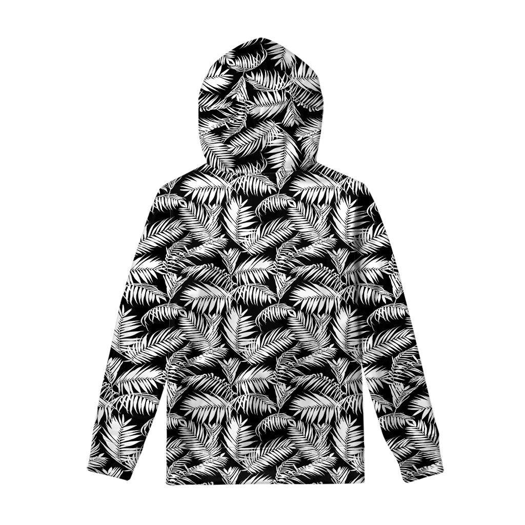 Black And White Palm Leaves Print Pullover Hoodie