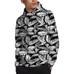 Black And White Palm Leaves Print Pullover Hoodie