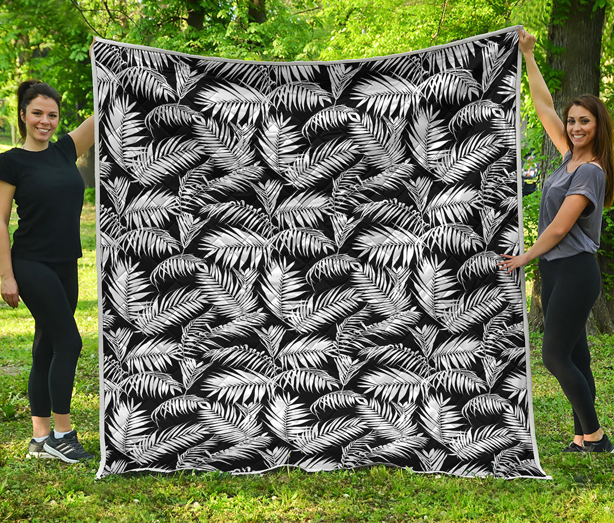 Black And White Palm Leaves Print Quilt