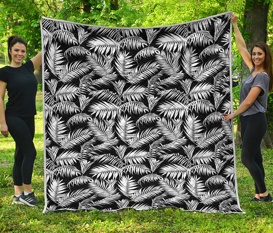 Black And White Palm Leaves Print Quilt