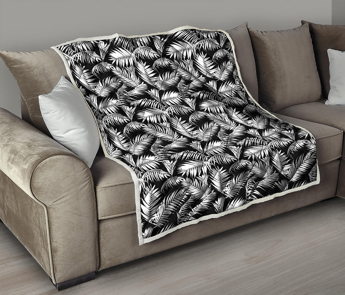 Black And White Palm Leaves Print Quilt