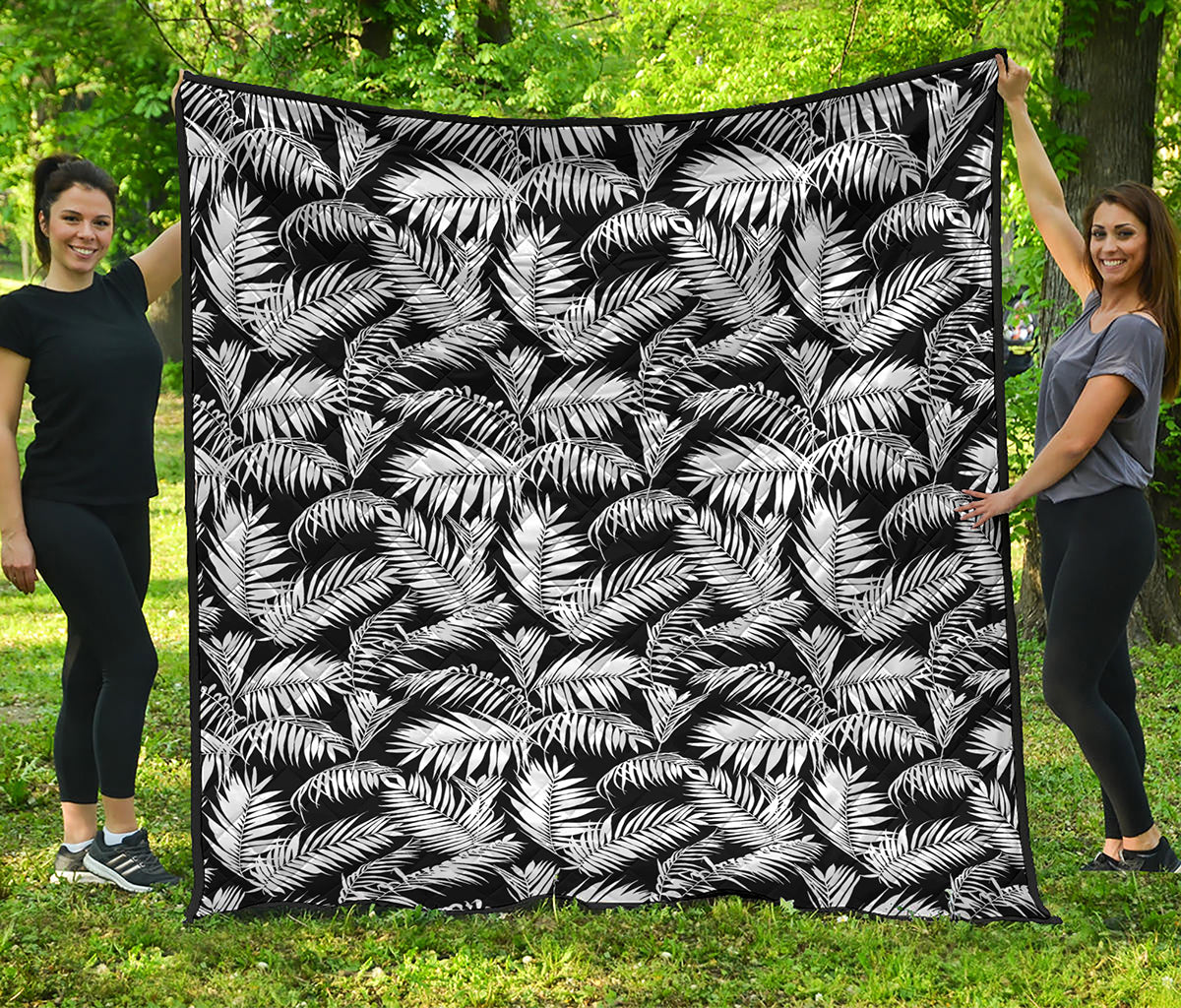 Black And White Palm Leaves Print Quilt