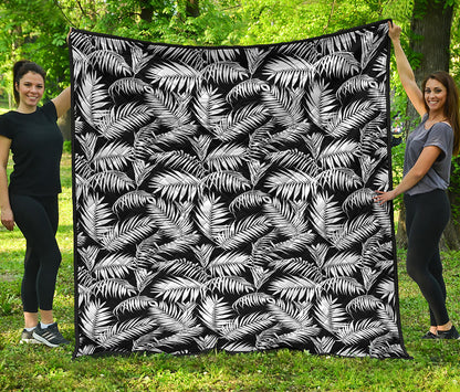 Black And White Palm Leaves Print Quilt
