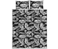 Black And White Palm Leaves Print Quilt Bed Set
