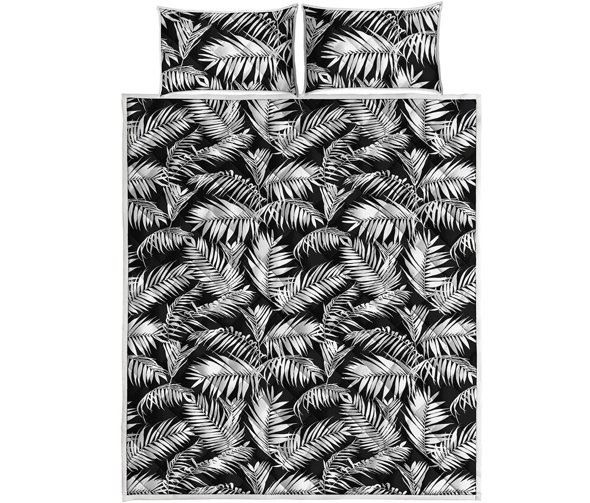 Black And White Palm Leaves Print Quilt Bed Set