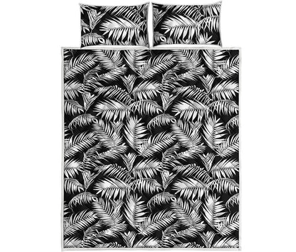Black And White Palm Leaves Print Quilt Bed Set