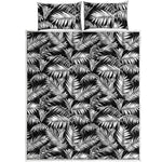 Black And White Palm Leaves Print Quilt Bed Set