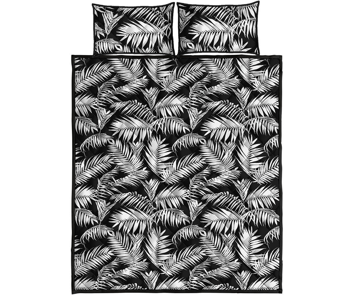 Black And White Palm Leaves Print Quilt Bed Set