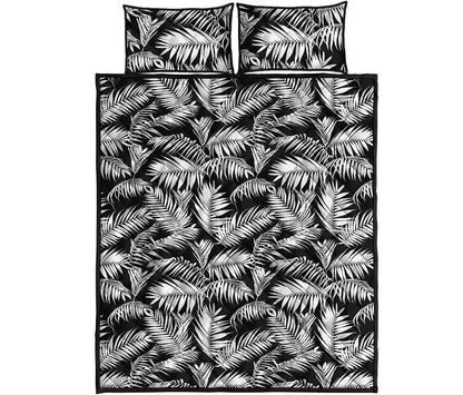Black And White Palm Leaves Print Quilt Bed Set
