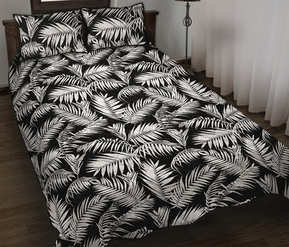 Black And White Palm Leaves Print Quilt Bed Set