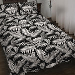 Black And White Palm Leaves Print Quilt Bed Set