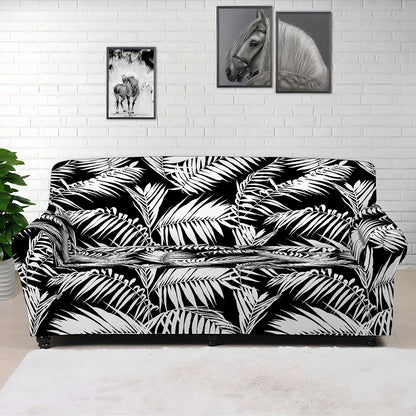 Black And White Palm Leaves Print Sofa Cover