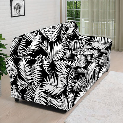 Black And White Palm Leaves Print Sofa Cover