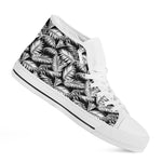 Black And White Palm Leaves Print White High Top Shoes