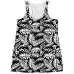 Black And White Palm Leaves Print Women's Racerback Tank Top