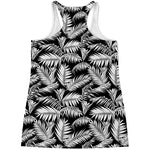 Black And White Palm Leaves Print Women's Racerback Tank Top