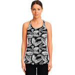 Black And White Palm Leaves Print Women's Racerback Tank Top