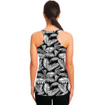 Black And White Palm Leaves Print Women's Racerback Tank Top