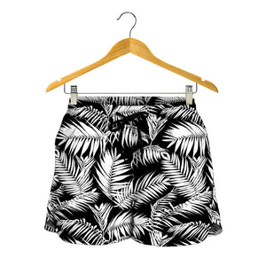 Black And White Palm Leaves Print Women's Shorts