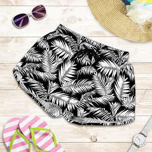 Black And White Palm Leaves Print Women's Shorts