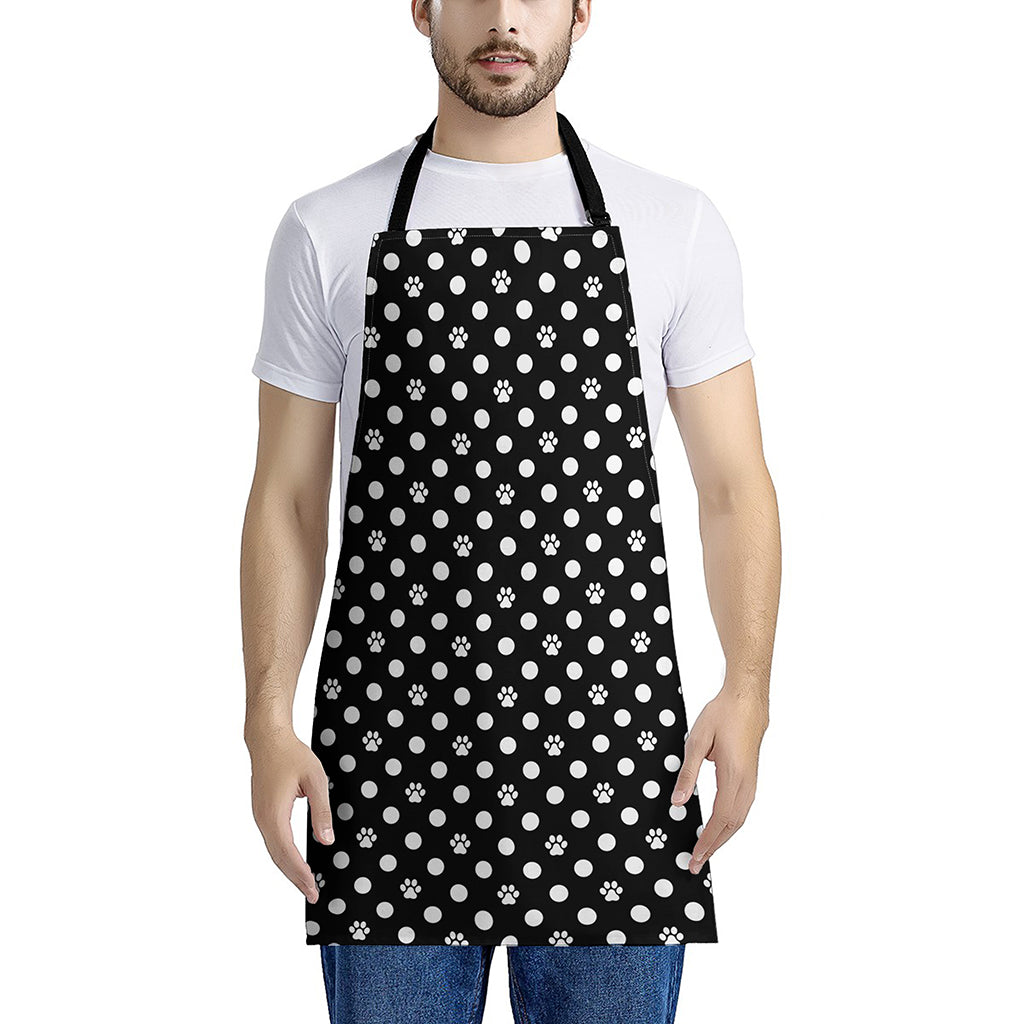 Black And White Paw And Polka Dot Print Apron