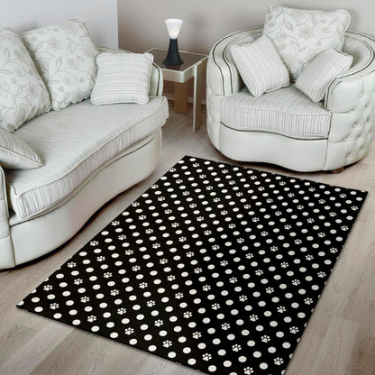 Black And White Paw And Polka Dot Print Area Rug