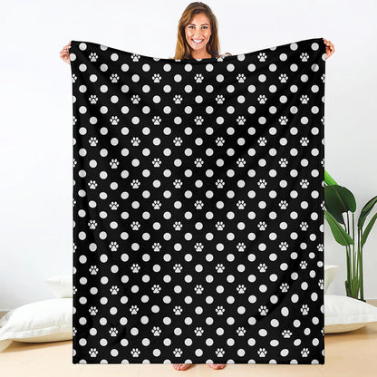 Black And White Paw And Polka Dot Print Blanket