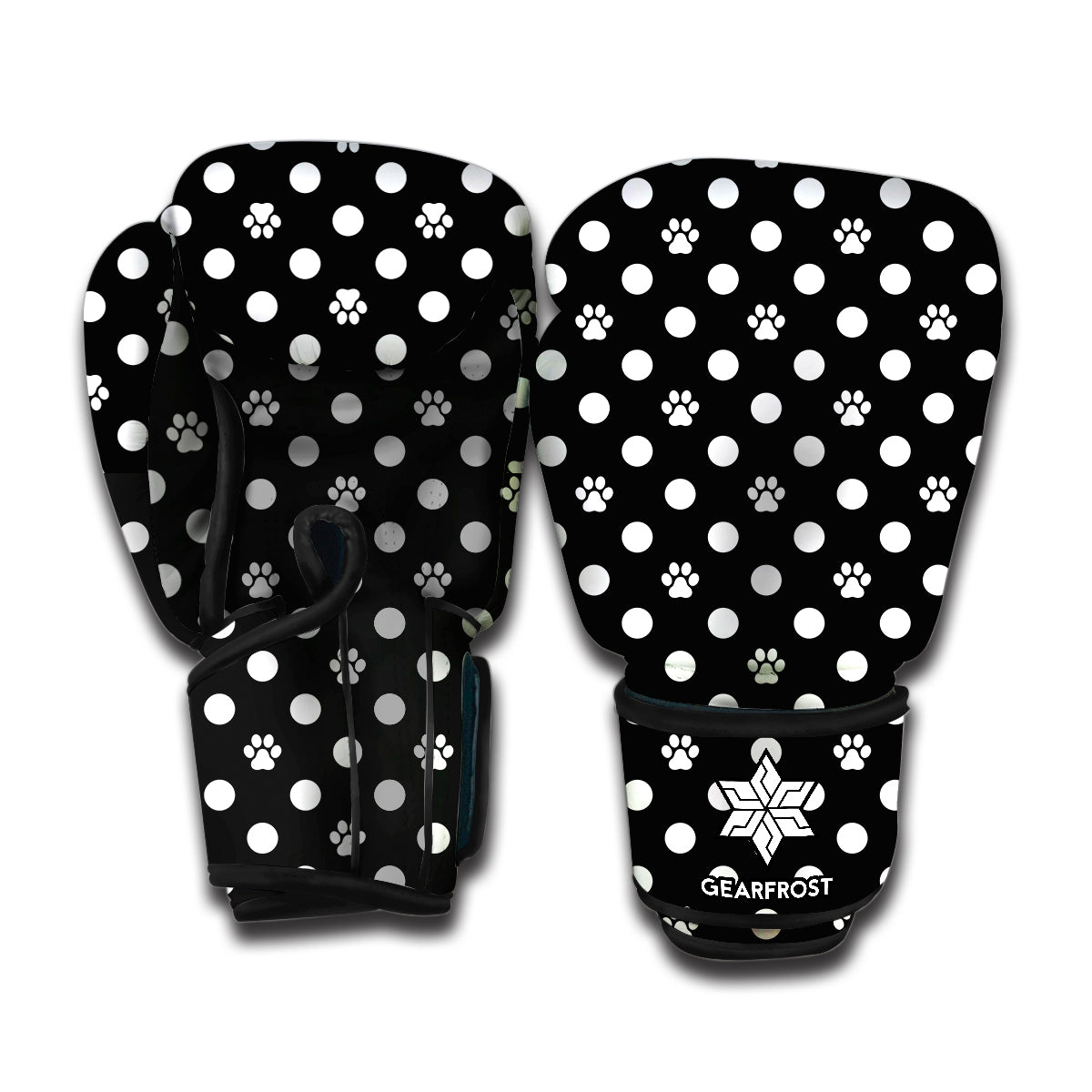 Black And White Paw And Polka Dot Print Boxing Gloves