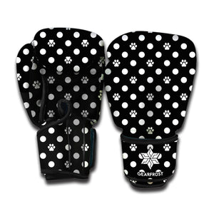 Black And White Paw And Polka Dot Print Boxing Gloves